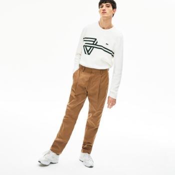 Lacoste Pleated Cotton-Linen Chinos - Chino Kalhoty Pánské Hnědé | CZ-eklHwC